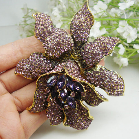 Broche de estilo Vintage púrpura diamantes de imitación de cristal flor de la orquídea broche de moda mujer broches de flores envío gratuito ► Foto 1/4
