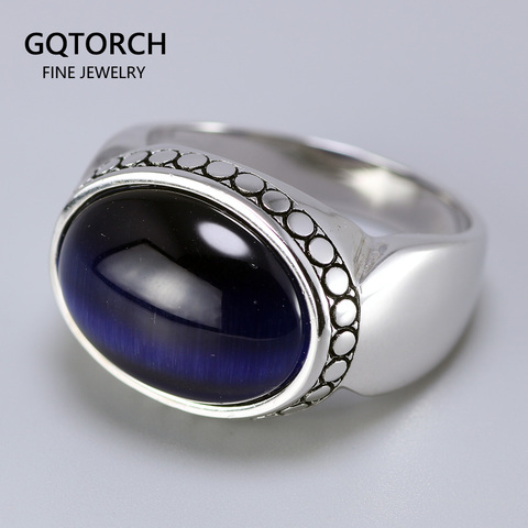 Anillos de Ojos de tigre azul para hombre y mujer, joyería de plata 925 auténtica, forma de piedra Natural ovalada, diseño Simple, joyería de Turquía ► Foto 1/6