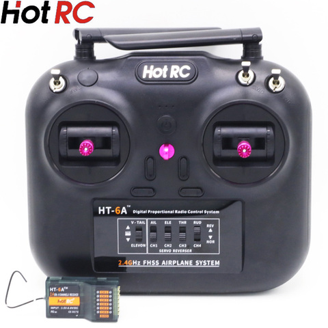 Hotrc-HT-6A transmisor de 2,4G y 6 canales, receptor FHSS y 6CH Con caja para Dron FPV, Avión RC, coche Rc, barco ► Foto 1/6