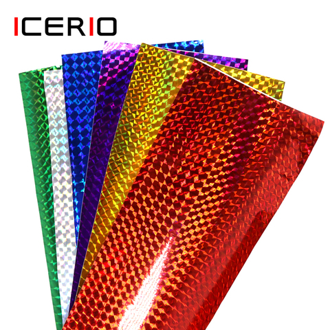 ICERIO-película adhesiva holográfica de 10x20cm, cinta Flash para la fabricación de señuelos, atado de moscas, cebos duros de Metal, pegatina de Color, 6 uds. ► Foto 1/3