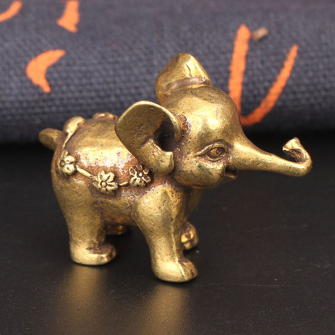 Estatua de elefante de cobre Vintage, decoración de escritorio, artesanía de Metal y latón, miniaturas, artesanía de bronce ► Foto 1/6