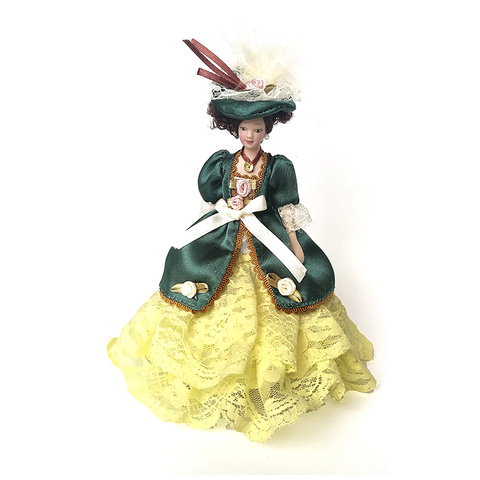 Muñeca victoriana de porcelana en miniatura para casa de muñecas, vestido verde, modelo Miss Lady PP007B, 1:12 ► Foto 1/6