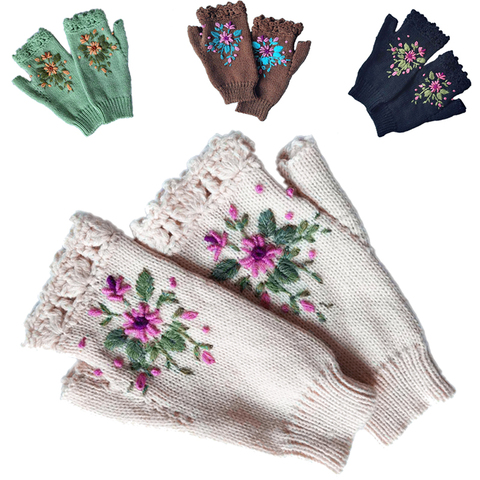 Ins-guantes con bordado de flores de abeja para mujer, cálidos guantes de lana, procesamiento de fábrica, de punto personalizado, Otoño e Invierno ► Foto 1/6