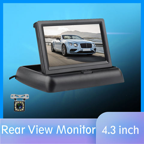 Monitor plegable de visión trasera de coche, pantalla LCD de 4,3 pulgadas para respaldo de vehículo para marcha atrás con cámara HD TFT y visión nocturna ► Foto 1/6