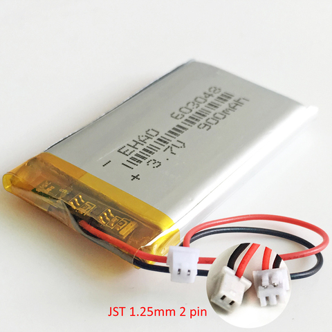 Batería recargable LiPo de polímero de litio de 3,7 V y 900mAh con conector JST de 1,25mm y 2 pines, 603048 para cámara Mp3, MP4, bluetooth y GPS ► Foto 1/6