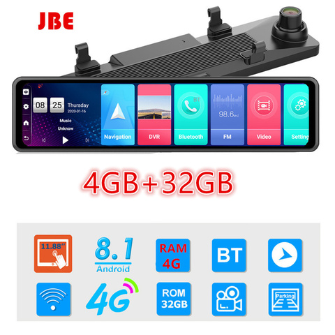 12 pulgadas 4G Android espejo retrovisor de coche DVR HD 1080P GPS WIFI ADAS Dash Cam4G + 32G Dual lente de cámara de Auto Secretario DVR ► Foto 1/6