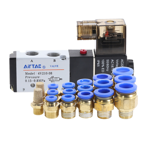 Válvula Solenoide AIRTAC eléctrica neumática, 4V, 210-08, 5 vías, 2 posiciones, Control de aire y Gas, 12V, 24V, 220V, bobina con accesorios ► Foto 1/6