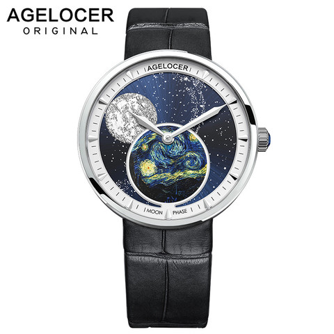 AGELOCER-relojes de fase lunar para mujer, marca suiza de lujo, resistente al agua, reloj para muñeca fina de cuarzo ► Foto 1/1