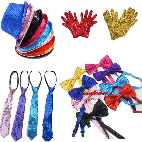 Boy Girl hombres mujer lentejuelas sombrero moño guantes para vestido de lujo cumpleaños fiesta gorra Jazz sombreros baile espectáculo actuación corbata navidad ► Foto 1/6