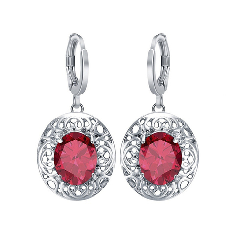 Estilo europeo clásico claro zirconio cúbico gota pendientes rojo piedra redonda cristal pendientes para mujeres círculo oreja gancho ► Foto 1/6