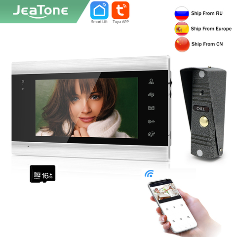 Jeatone-videoportero inteligente Tuya de 7 pulgadas, intercomunicador con WIFI, llamada inalámbrica, Monitor para el hogar, timbre de puerta de entrada con cámara para exteriores ► Foto 1/6