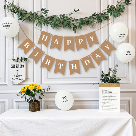 Feliz cumpleaños banderines fiesta de cumpleaños guirnalda para Baby Shower suministros de papel de Kraft de Banner de feliz cumpleaños ► Foto 1/4