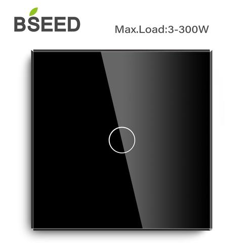 Bseed-Interruptor táctil para luz estándar europeo, 300W, bajo consumo, negro, blanco, dorado, con Panel de cristal ► Foto 1/5