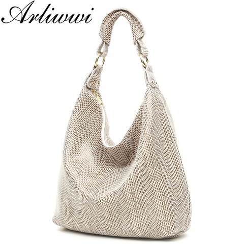 Arliwwi-Bolso de hombro grande de piel auténtica para mujer, bandolera femenina de estilo informal, color dorado, GB02 ► Foto 1/6