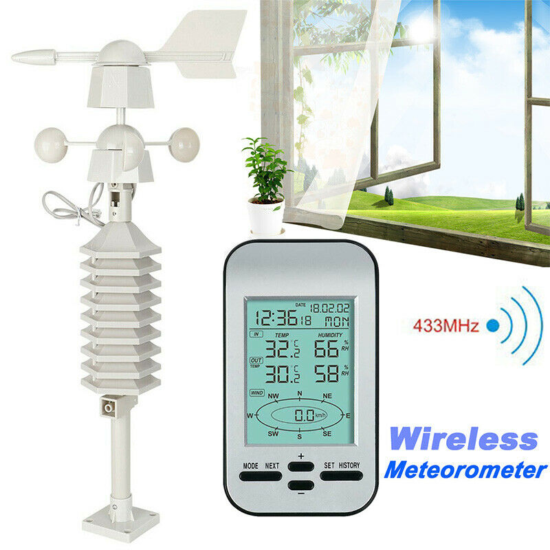 Estación Meteorológica Inalámbrica, reloj con Sensor de velocidad y  dirección del viento, anemómetro profesional RF, medidor de temperatura y  humedad, 433mhz - Historial de precios y revisión