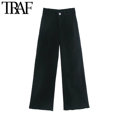 TRAF-pantalones vaqueros rectos con bolsillos para Mujer, vaqueros con flecos deshilachados, de cintura alta, con cremallera, a la moda ► Foto 1/6