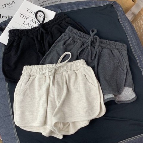 Pantalones cortos grises con cintura elástica para mujer, Shorts informales de algodón para chica, pantalones cortos caseros negros para S-XL ► Foto 1/6