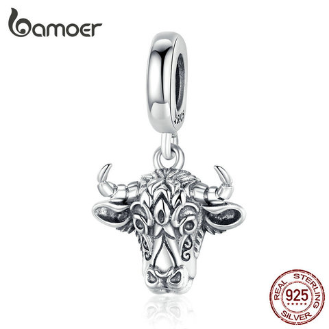 Bamoer-Colgante Vintage de Plata de Ley 925 con forma de toro, Charms para pulsera o collar, joyería SCC1316 ► Foto 1/6