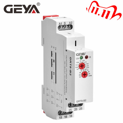 GEYA, GRT8-B, carril Din, apagado, temporizador de relé de 12V, relé de retardo de tiempo con certificado CE CB, AC230V o AC/DC12V-240V ► Foto 1/6