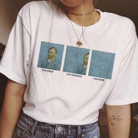 Camiseta de van gogh para mujer, camiseta divertida para mujer, camisetas harajuku ulzzang de estilo coreano, ropa informal de arte estético para mujer ► Foto 1/6