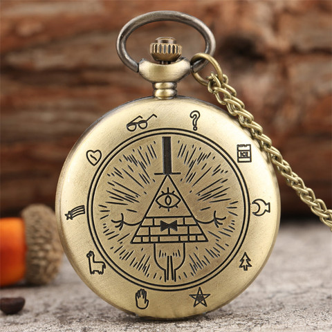 Reloj de bolsillo Retro de bronce/Negro/Retro, reloj de bolsillo de cuarzo con temática de Gravity Falls, collar, colgante, regalo ► Foto 1/6