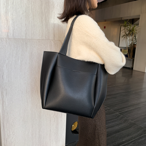 Bolso de gran capacidad con asa superior para mujer, bolsa de hombro de cuero de Color sólido de alta calidad, de diseñador, 2022 ► Foto 1/5