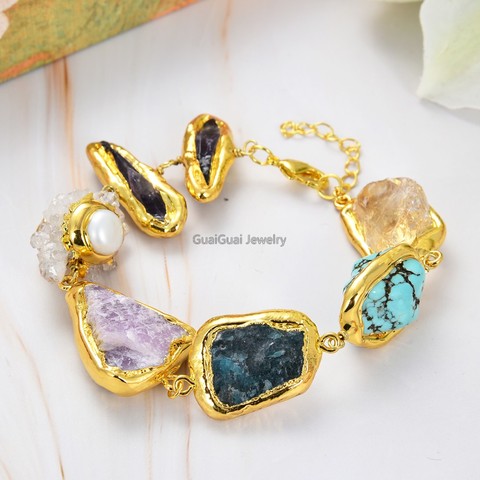 GuaiGuai Jewelry-pulsera con bordes chapados en oro, piedra semipreciosa Natural en bruto y puro ► Foto 1/6