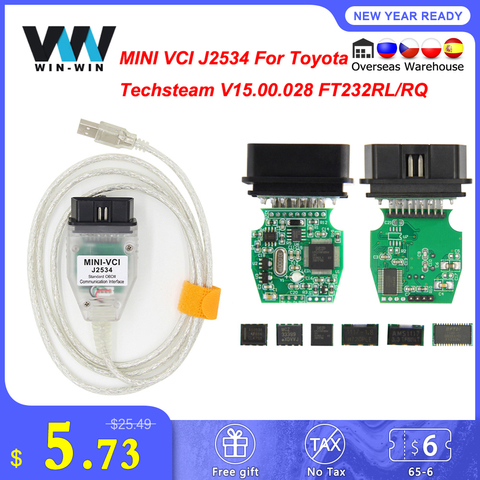 Para Toyota mini vci TIS Techstream V15.00.028 minivci FTDI para J2534 OBD OBD2 de diagnóstico del coche Auto escáner herramienta MINI-VCI Cable ► Foto 1/6