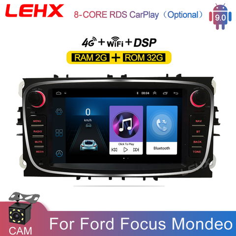 LEHX-Reproductor multimedia de coche, dispositivo con radio de 7 pulgadas con android 9.0, 2 din, DVD, 2GB de RAM para auto Ford Focus, S-max, Mondeo, Galaxy, C-max ► Foto 1/6