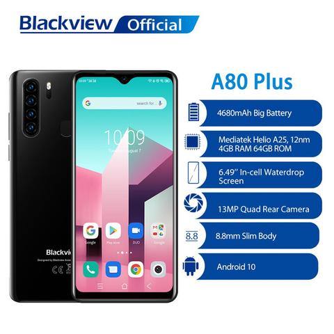 Blackview a A80 Plus teléfono inteligente Octa Core teléfono 13MP Quad Cámara 4GB RAM + 64GB ROM 4680mAh batería Android 10 NFC teléfono móvil 4G ► Foto 1/6