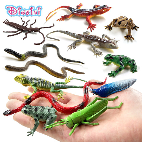 12 piezas Rana insectos serpiente lagartija granja animal divertido modelo acción figura regalo de Navidad para niños educativos jardín de juguete ► Foto 1/6