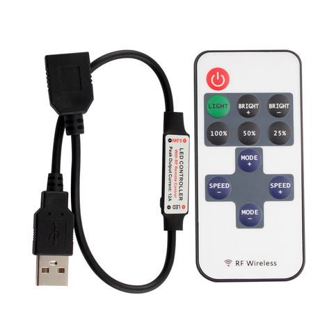 11 teclas controlador de tira LED Mini regulador de intensidad remoto RF interfaz USB de 5V controlador para 5050/2835 cinta de LED de único Color ► Foto 1/6