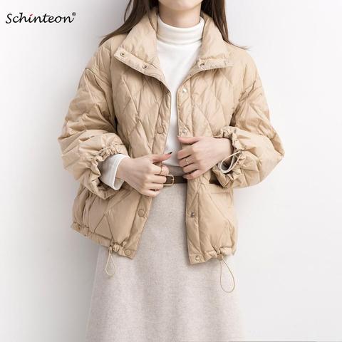 Schinteon-Chaqueta de plumas de béisbol para mujer, ropa de abrigo larga de pato blanco corto, abrigo informal holgado, chaquetas ultraligeras de talla grande ► Foto 1/5