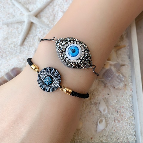 Pulsera de ojo malvado de oro para mujer, brazalete con incrustaciones de cobre negro turco, Circonia cúbica, cristal azul, joyería contra el mal de ojo para niña 2022 ► Foto 1/6