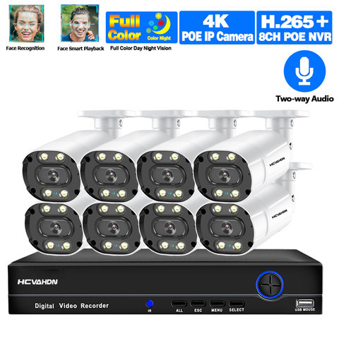 Sistema de seguridad con cámara POE 4k 8mp, Kit NVR, 8ch 5MP, sistema de videovigilancia, Audio al aire libre, visión nocturna a Color, cámara cctv IP ► Foto 1/6