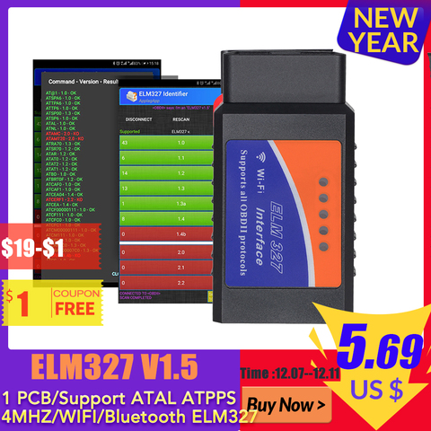 ELM327 V1.5 Bluetooth/Wifi OBD2 escáner v1.5 Elm 327 PIC18F25K80 Auto herramienta de diagnóstico OBDII para Android/IOS/PC/Tablet/PK ICAR2 ► Foto 1/6