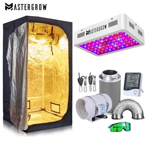 Grow Tent Room-Kit completo de sistema de cultivo hidropónico, 1000W, luz LED de cultivo + filtro de carbono de 4 