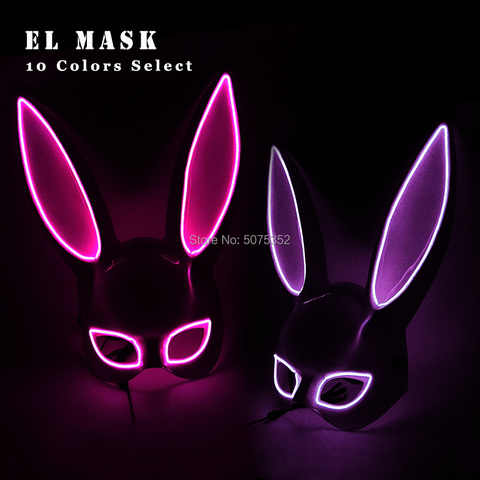 Máscara de conejito EL Wire para carnaval, máscara de conejo con Led, Club nocturno, máscara de mujer para fiesta de cumpleaños y boda ► Foto 1/6