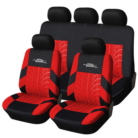 Cubierta de asiento de coche de tela de poliéster conjunto Universal coche rojo estilo la mayoría del Interior del coche accesorios de coches fundas de asiento para coche cuidado ► Foto 1/6