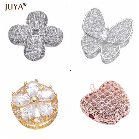 JUYA-abalorios espaciadores de moda, cuentas de circón de lujo de flores para pulsera artesanal, collar, accesorios para fabricación de joyas ► Foto 1/6