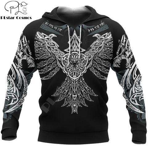 Sudadera con capucha de estilo vikingo para hombre, ropa de calle Unisex con estampado 3D de cuervo de Odín, con cremallera, informal, chándales KJ0140 ► Foto 1/6