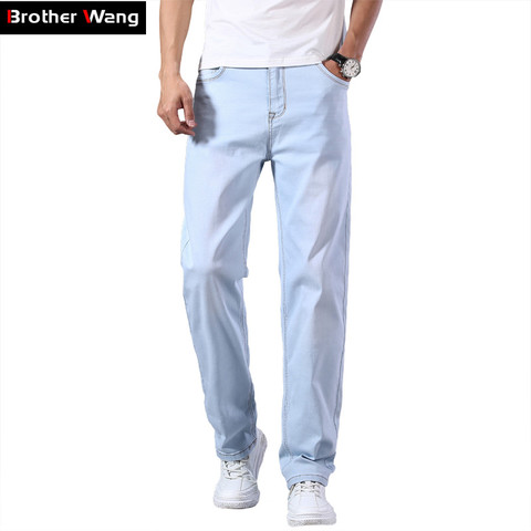 Pantalones vaqueros de talla grande para hombre, 40, 42, 44, azul claro, rectos y sueltos, elásticos avanzados, ropa de marca, novedad de 2022 ► Foto 1/6