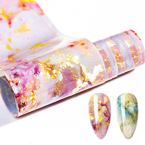 1 Box 4*100cm Nail Foils Marble Series Nail Art Transfer Sticker Paper Pink Blue Foils Bright Marble DIY Design Decoration ► Foto 1/6