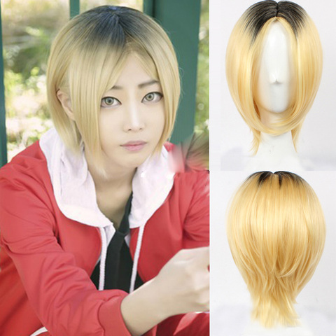 ¡Tee! Kenma Kozume-Peluca de cabello sintético con gorro para mujer, pelo corto de Cosplay, color rubio, amarillo, para disfraces de Halloween ► Foto 1/4