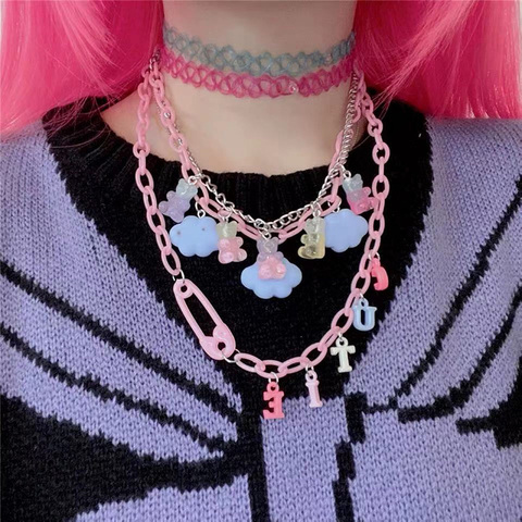 Colgante collar con acrílico de oso de nube Harajuku para mujer y niña, Gargantilla Vintage de Animal, regalos de fiesta, joyería ► Foto 1/3