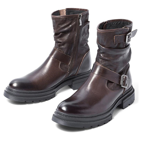 Fashon-Botas de media caña con hebilla para hombre, zapatos de cuero de grano completo, con cremallera, botas negras para motocicleta, para invierno ► Foto 1/6