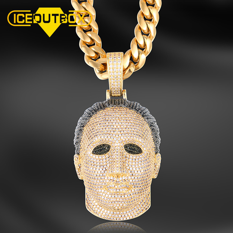 Collar con colgante de cabeza de CZ para hombre, cadena cubana, Color dorado, Hip Hop, joyería de personalidad, regalo, envío directo ► Foto 1/6