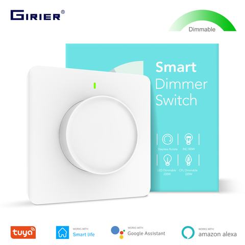 Tuya Wifi inteligente Dimmer interruptor de luz inteligente rotativo regulable interruptor de pared de 100-240V trabajo con Alexa Google vida inteligente App ► Foto 1/6