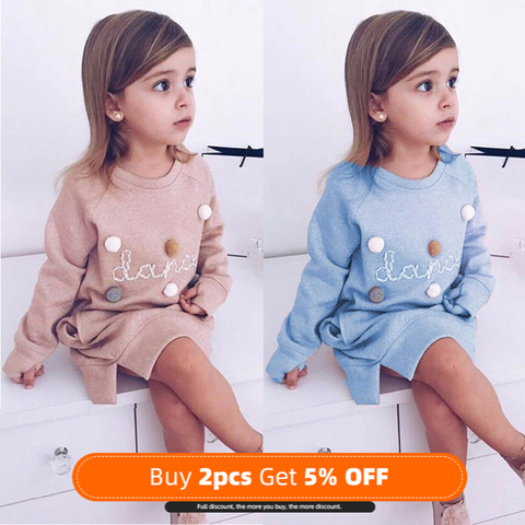 Los niños vestido nuevo Otoño e Invierno ropa de moda de manga larga carta impresión Vestido 2 6 7 años ropa de bebé niños vestido ► Foto 1/6