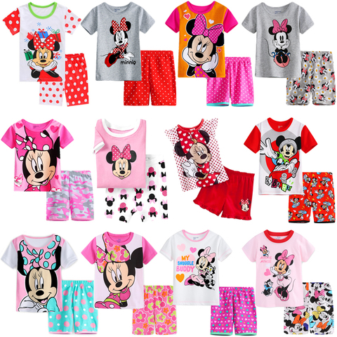 Niño niña pijamas nuevo algodón de verano de los niños niñas mickey pijamas de manga corta conjuntos de ropa pijamas ratón minnie Cartoon ropa de dormir ► Foto 1/6